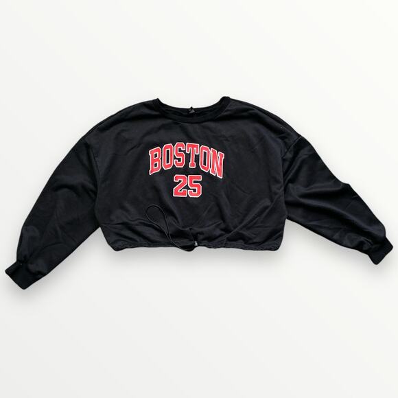 Shein Curve Boston 25 Red Graphic Crop Sweatshirt Women’s 0XL Black - Picture 1 of 5